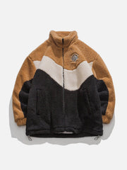 Mehrfarbige Sherpa-Jacke mit Patchwork