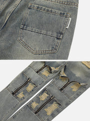 Multi Hole Zip Up Jeans