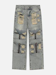 Multi Hole Zip Up Jeans