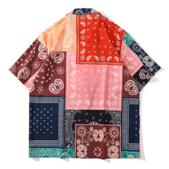 Panel Pattern Bandana Short Sleeve Shirt