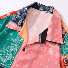 Panel Pattern Bandana Short Sleeve Shirt