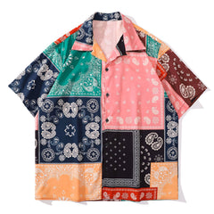Panel Pattern Bandana Short Sleeve Shirt
