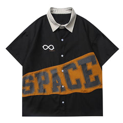 Patchwork Design "SPACE" Short Sleeve Shirt