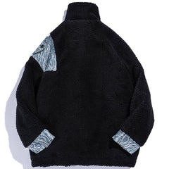 Sherpa-Wintermantel mit Patchwork-Stickerei