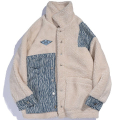 Sherpa-Wintermantel mit Patchwork-Stickerei