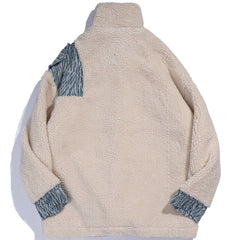 Sherpa-Wintermantel mit Patchwork-Stickerei