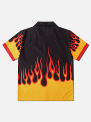 Patchwork Flame Print Short Sleeve Shirt
