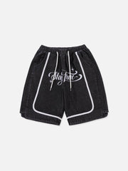 Jeansshorts mit Patchwork-Buchstaben