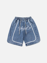 Short en jean à lettres patchwork