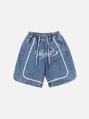 Jeansshorts mit Patchwork-Buchstaben