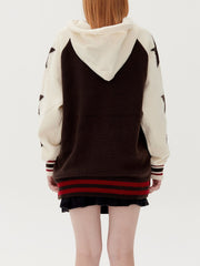 Sweat à capuche en tricot à motifs pentagrammes patchwork