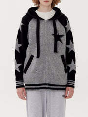 Sweat à capuche en tricot à motifs pentagrammes patchwork