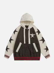 Sweat à capuche en tricot à motifs pentagrammes patchwork