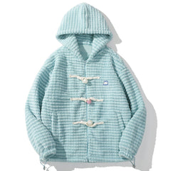 Pearl Disc Buckle Hood Winter Coat