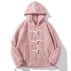 Pearl Disc Buckle Hood Winter Coat