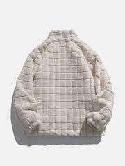 Plaid Embroidery Sherpa Winter Coat