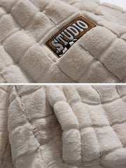 Plaid Embroidery Sherpa Winter Coat