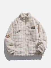 Plaid Embroidery Sherpa Winter Coat