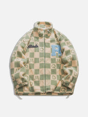 PLAID Letters Sherpa Coat