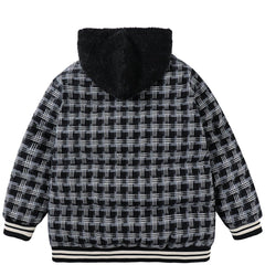 Plaid Patchwork Embroidery Hooded Winter Coat