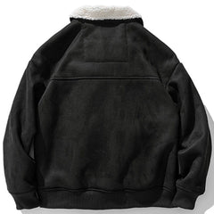 Wintermantel aus Hirschledersamt mit Taschendesign