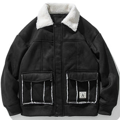 Wintermantel aus Hirschledersamt mit Taschendesign