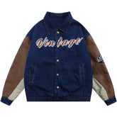 Bedruckter Denim-Patchwork-Wintermantel