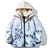 Pufferjacke mit Kapuze und Snow Mountain-Print