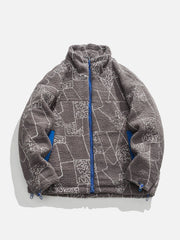 Daunenmantel mit Puzzle-Stickerei und Kontrast