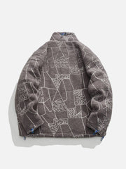 Daunenmantel mit Puzzle-Stickerei und Kontrast