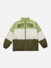 Retro Colorblock Stand Collar Winter Coat