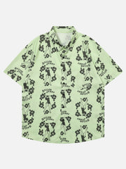 Retro Loose Flower Full Print Short Sleeve Shirt