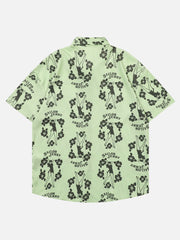 Retro Loose Flower Full Print Short Sleeve Shirt