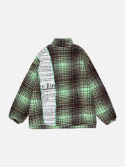 Retro Patchwork Plaid Stand Collar Sherpa Coat