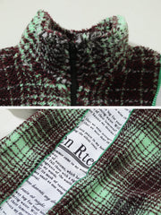 Retro Patchwork Plaid Stand Collar Sherpa Coat