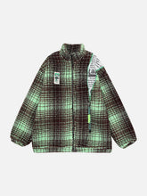 Retro Patchwork Plaid Stand Collar Sherpa Coat