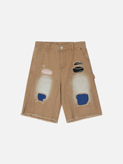 Shorts mit zerrissenem Farbblockdesign