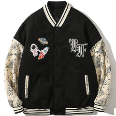 Raketen-Astronauten-Stickerei-Patchwork-Bandana-Wintermantel