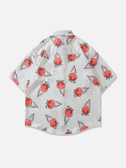 Rose Element Print Short Sleeve Shirts