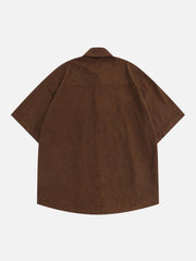 Rose Embroidered Corduroy Short Sleeve Shirts