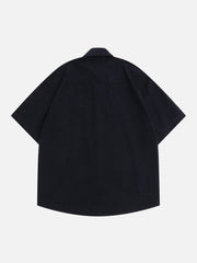 Rose Embroidered Corduroy Short Sleeve Shirts