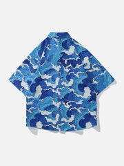 Sea Wave Print Short Sleeve Shirts
