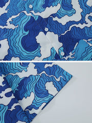 Sea Wave Print Short Sleeve Shirts