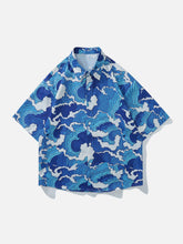 Sea Wave Print Short Sleeve Shirts