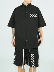 Side Strap Decoration Short Sleeve Shirt