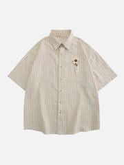 Small Flower Pendant Stripes Short Sleeve Shirt