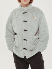 Einfarbiger Wintermantel mit Ochsenhorn-Verschluss