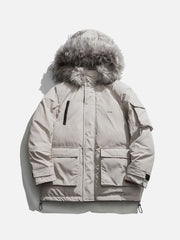 Einfarbiger Wintermantel aus Plüsch mit Kapuze