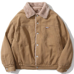 Einfarbiger Wintermantel aus Samt-Denim mit Polokragen