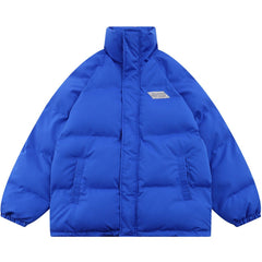 Einfarbige Pufferjacke mit Stehkragen